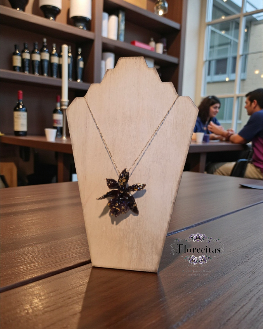 Chocolate Orchid Resin with Gold Accent Necklace