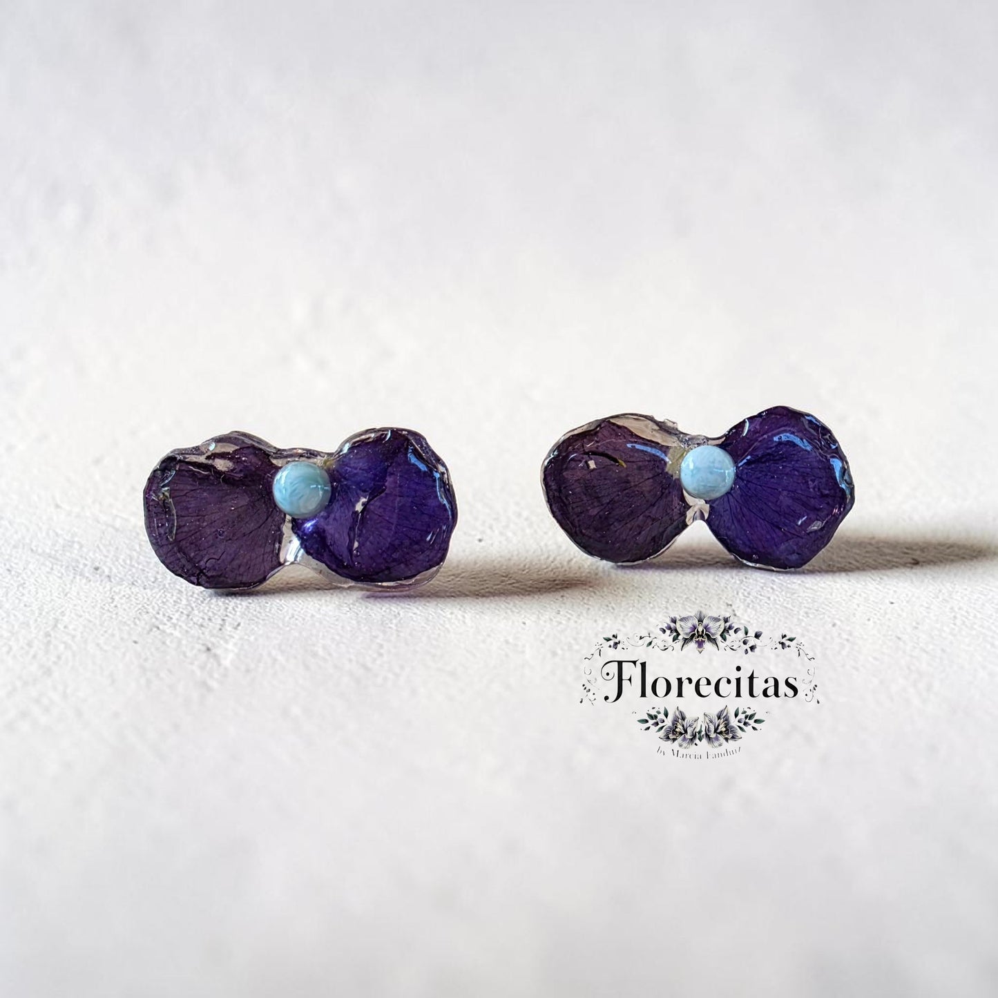 DEEP PURPLE VIOLA PETAL DUO AND LARIMAR STUDS