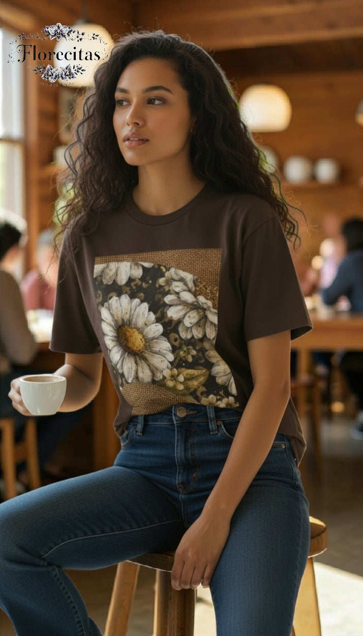 Leopard Daisies Tee — Vintage Floral Square Graphic T-Shirt
