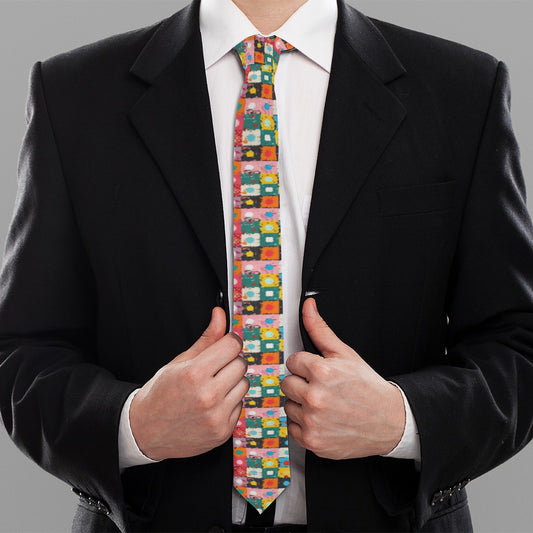 Abstract Multicolor Patchwork Tie