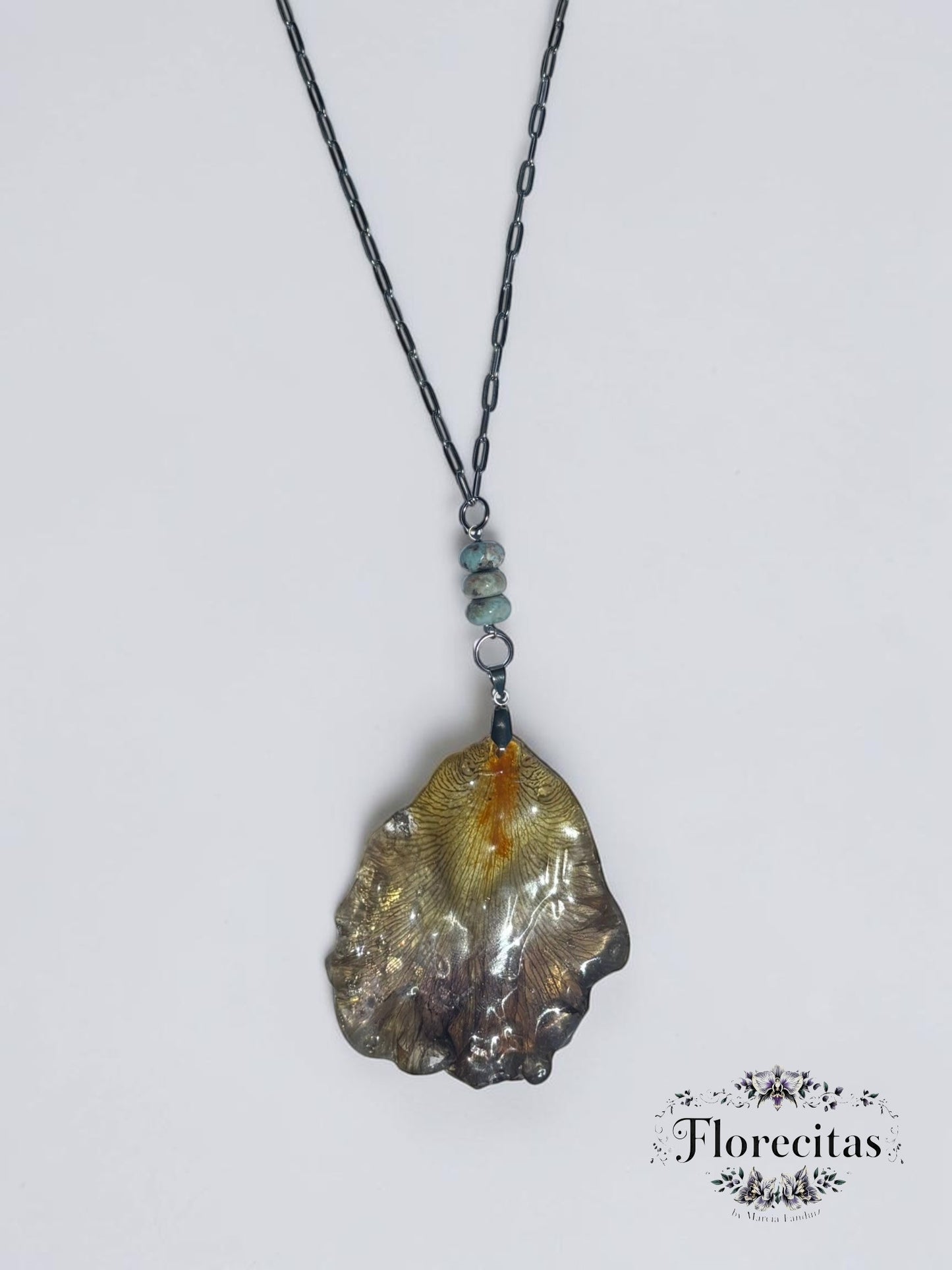 Genuine Iris Petal Pendant Necklace