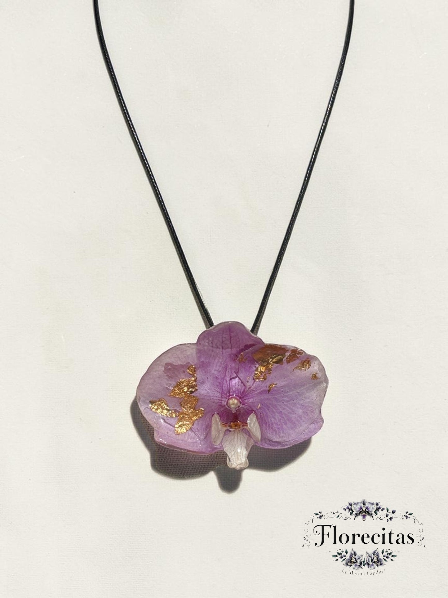 Genuine Purple Orchid with Gold Accents Necklace