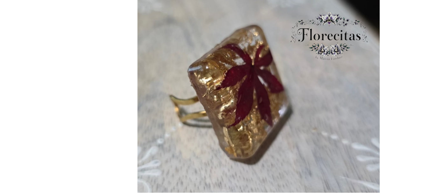 RED JAPANESE MAPLE WITH GOLDEN ACCENTS ADJUSTABLE RING