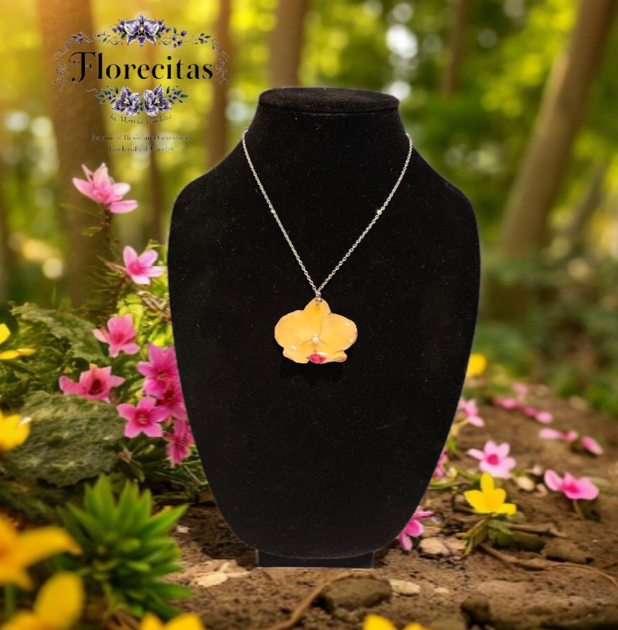 YELLOW ORCHID PENDANT NECKLACE