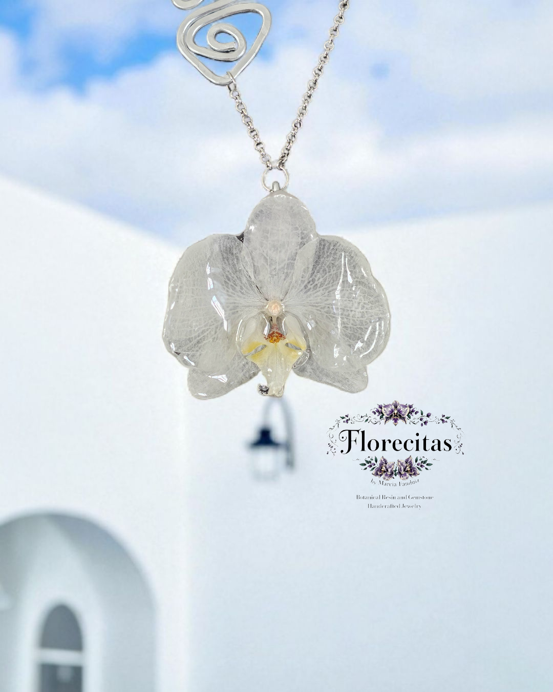 TATA WHITE ORCHID AYMMETRICAL NECKLACE