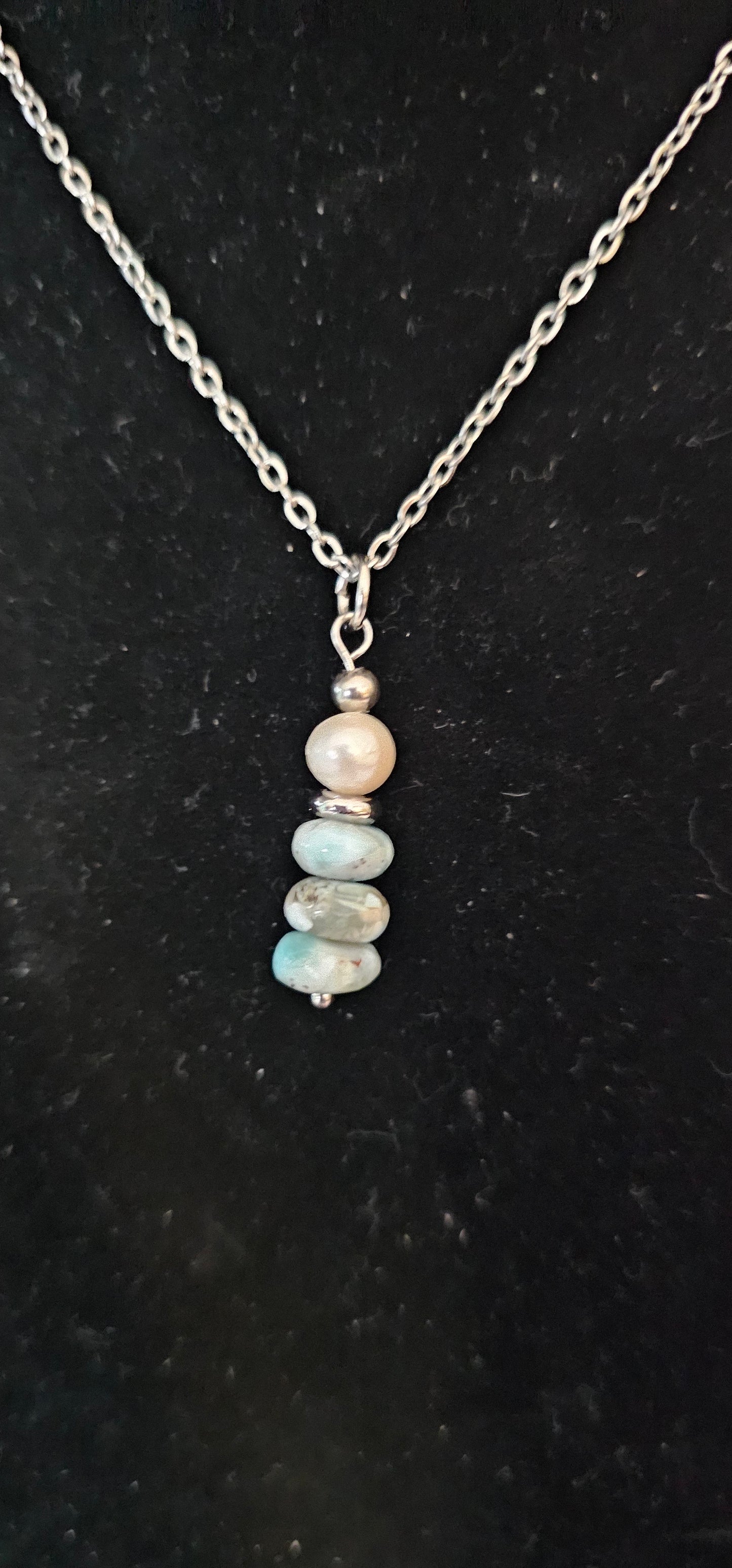 LARIMAR AND PEARL PENDANT NECKLACE