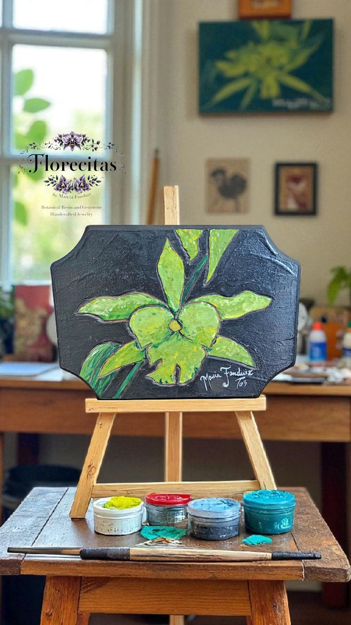 GREEN ORCHID PAINTED PYROGRAPHY