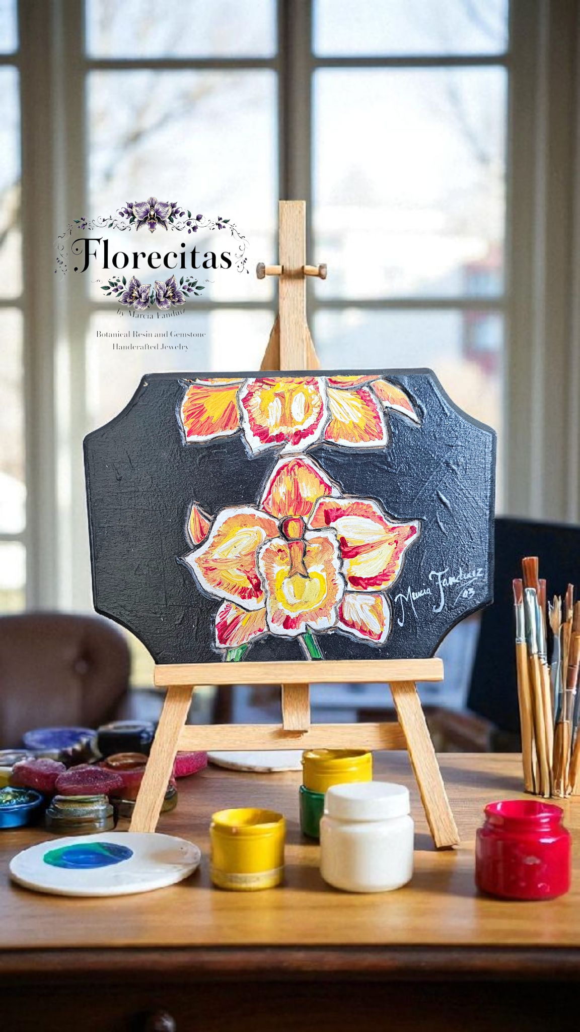 ORANGE ORCHID PAINTED PYROGRAPHY