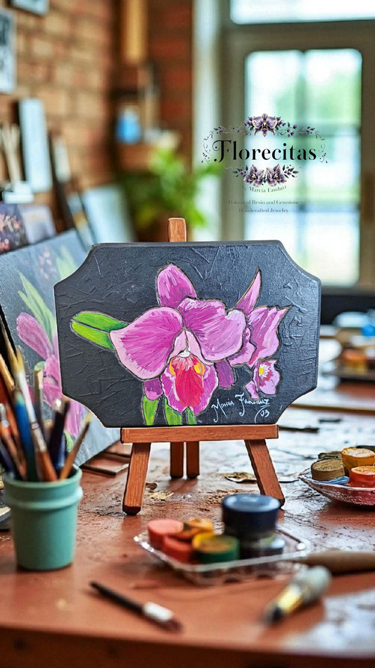 PINK ORCHID PAINTED PYROGRAPHY
