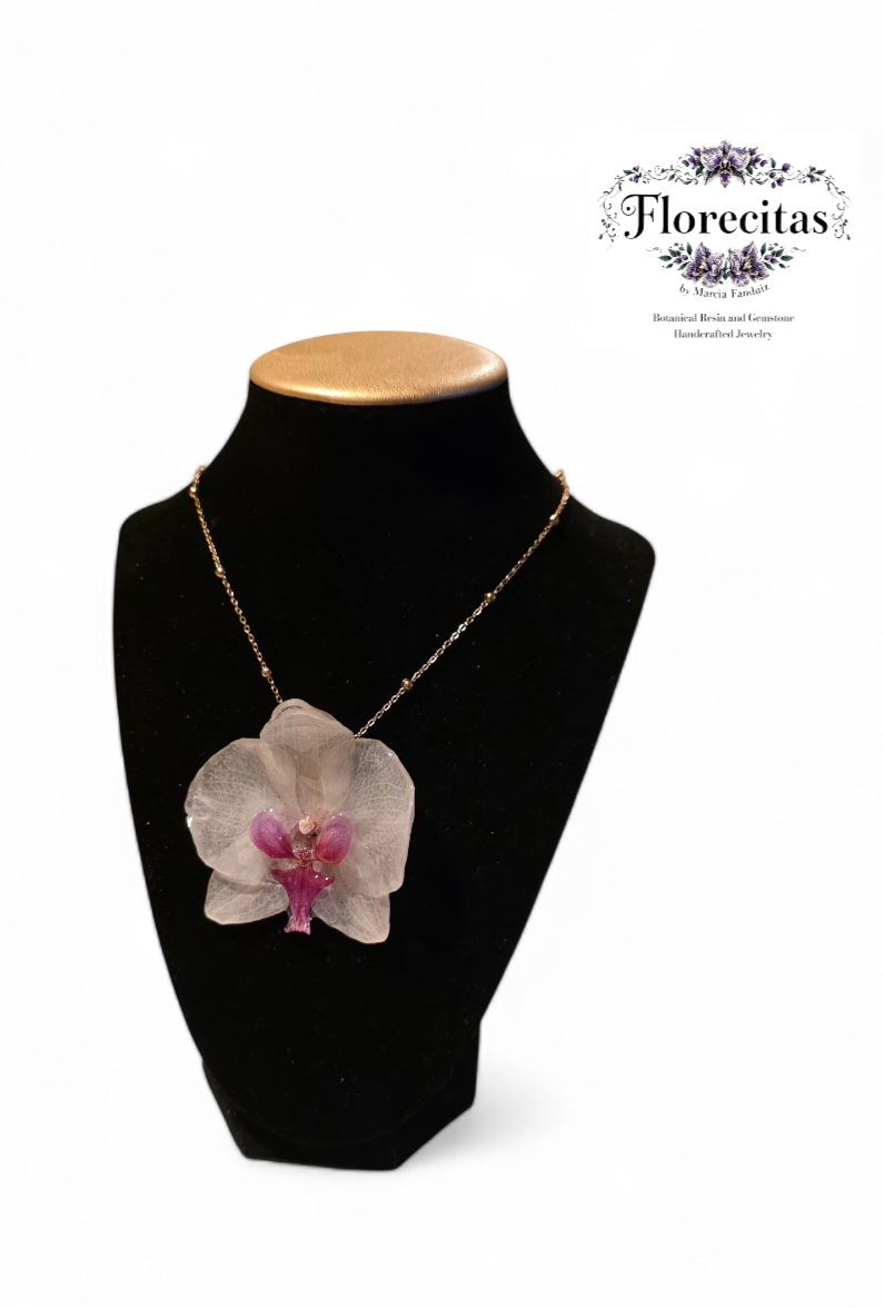 White, Pink Lipped Orchid Necklace