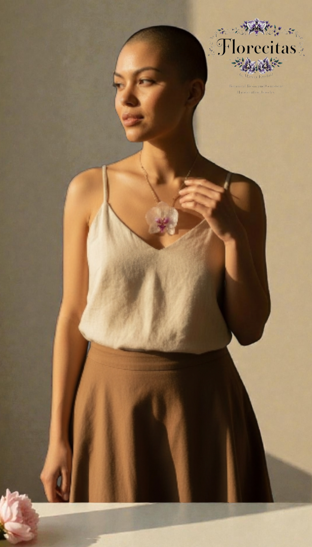 White, Pink Lipped Orchid Necklace