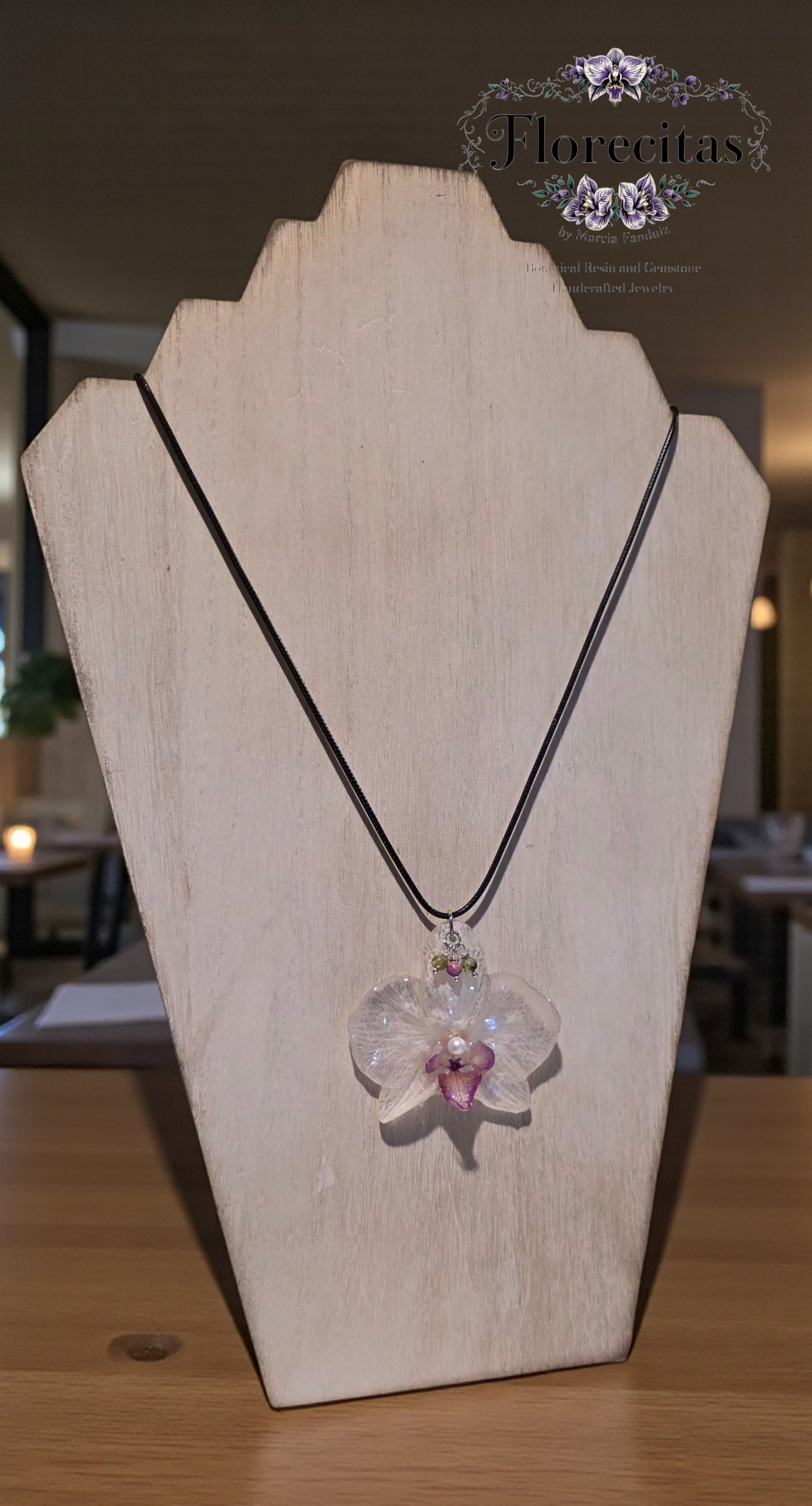 White, Purple Lipped Orchid with Gemstones