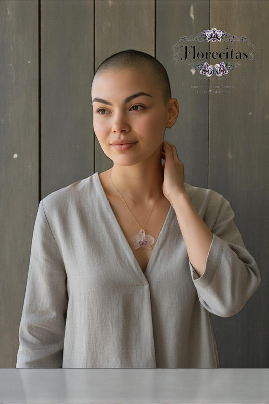 White, Purple Lipped Orchid with Gemstone bead necklace