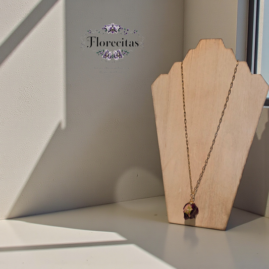 Deep Burgundy with Green Petal Rose Bud Necklace