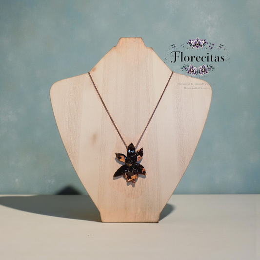 Chocolate Orchid with Copper Leaf Accent Necklace