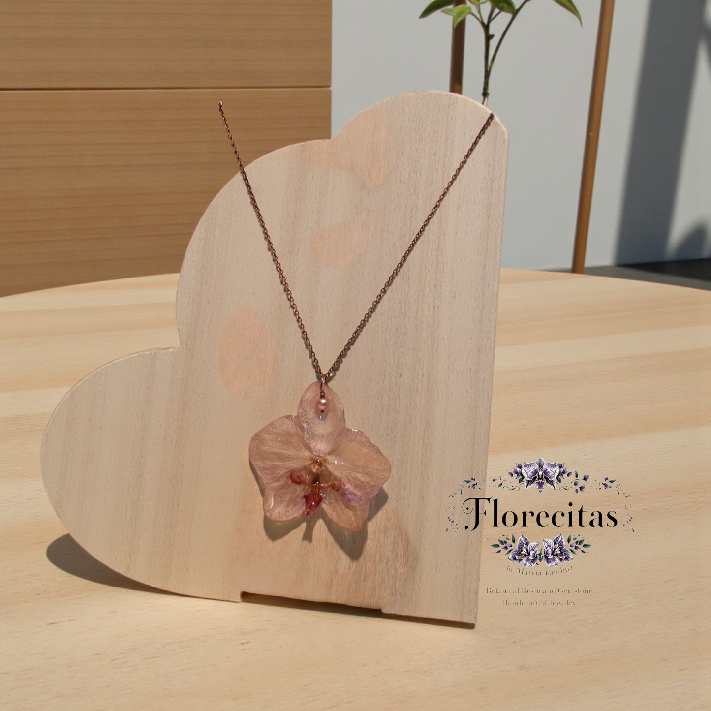 White, Pink Lipped Orchid with mini pearl Necklace