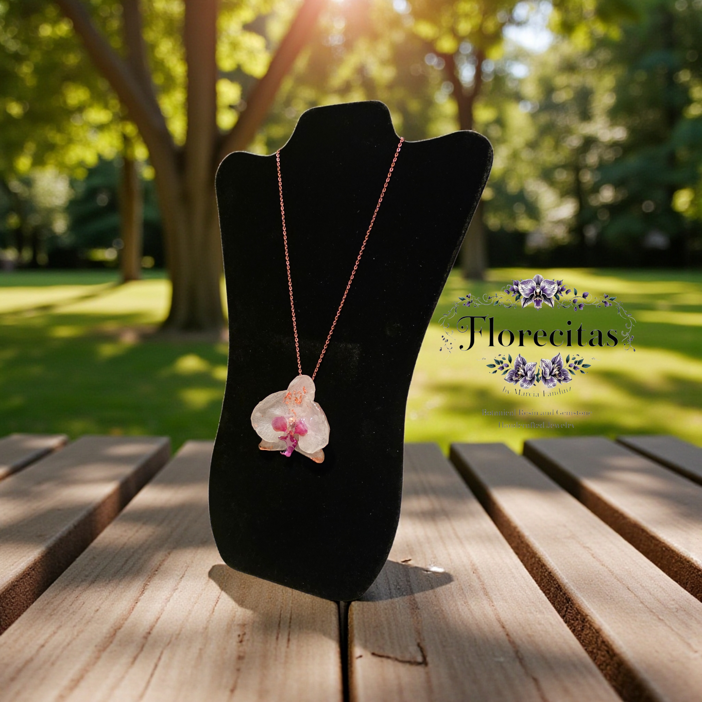 White Orchid Purple Lipped with copper leaf