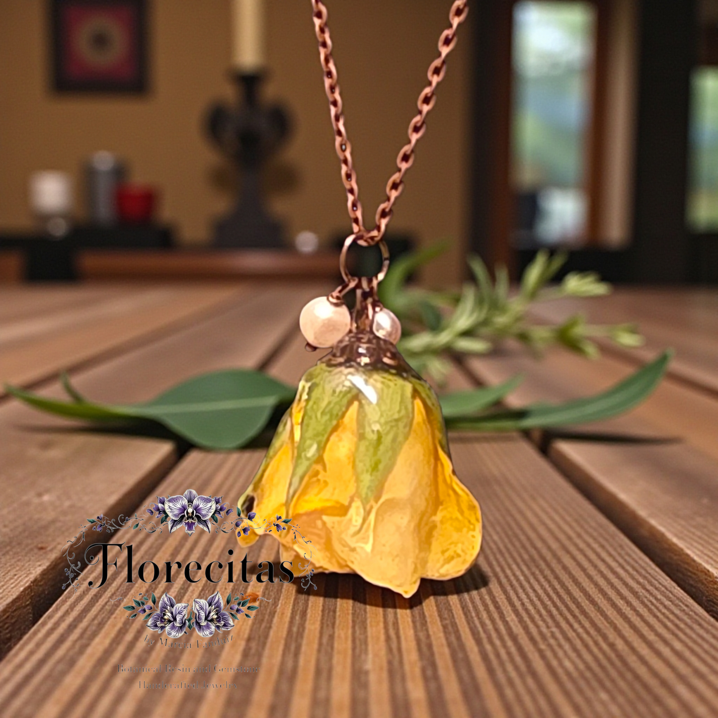 Yellow Rose with Pearls Necklace