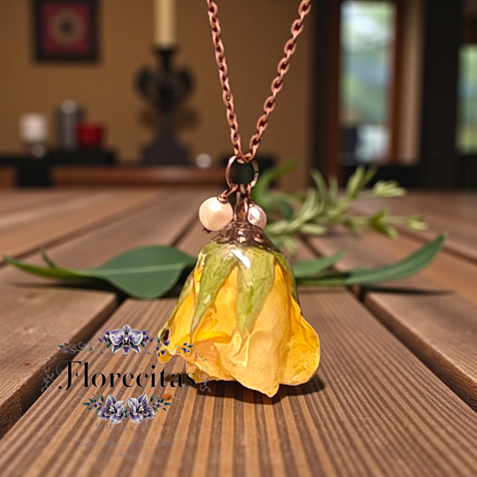 Yellow Rose with Pearls Necklace