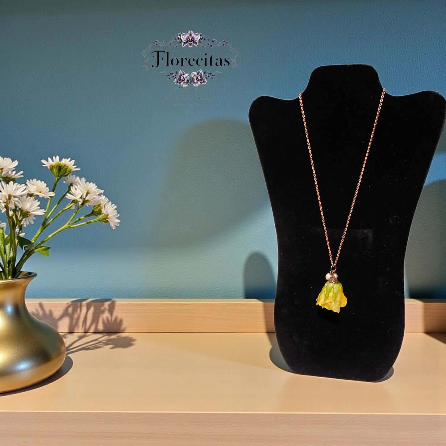 Yellow Rose with Pearls Necklace