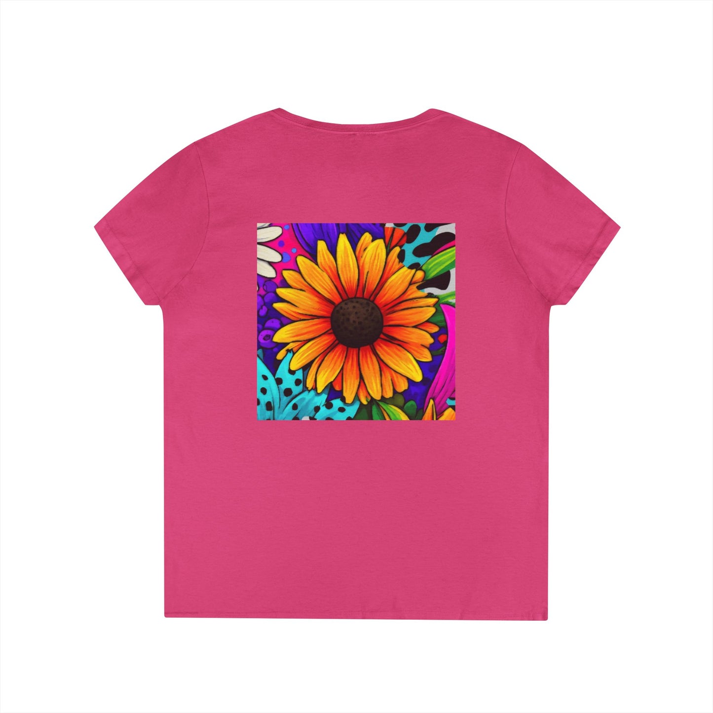 Amber Pop Art Daisies V-Neck Tee
