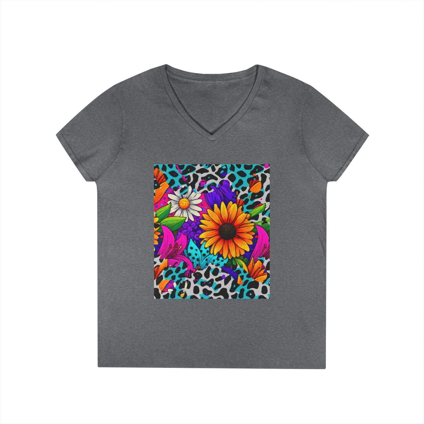 Amber Pop Art Daisies V-Neck Tee