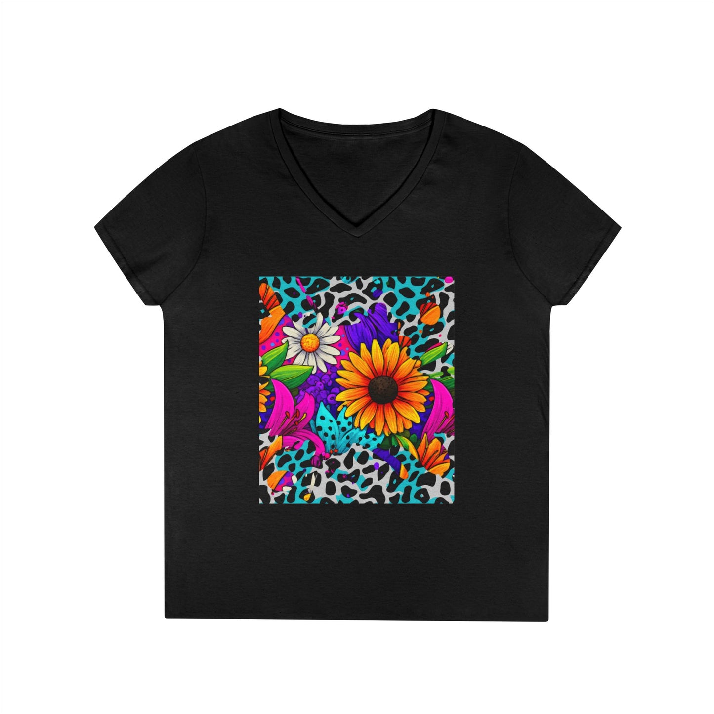 Amber Pop Art Daisies V-Neck Tee