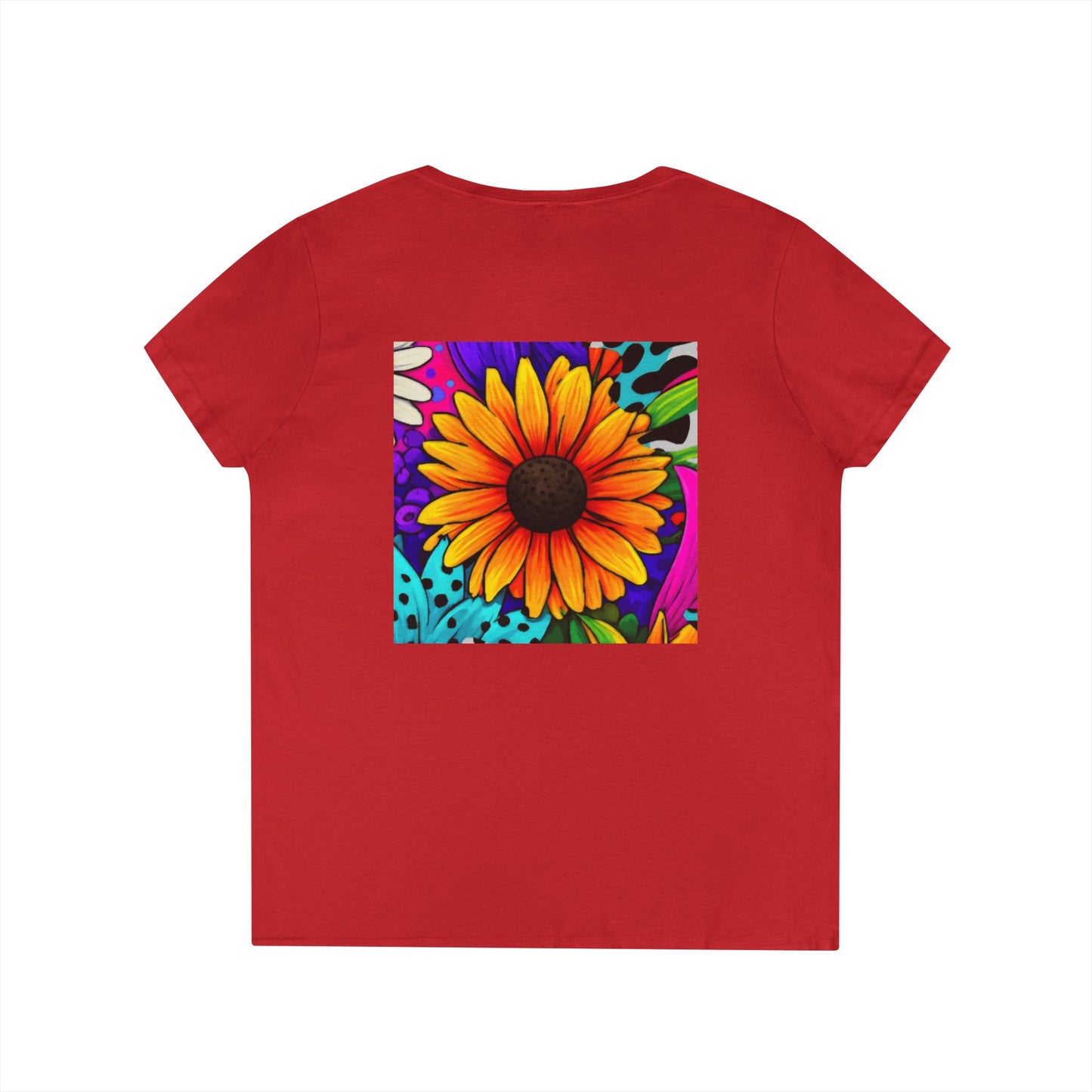 Amber Pop Art Daisies V-Neck Tee