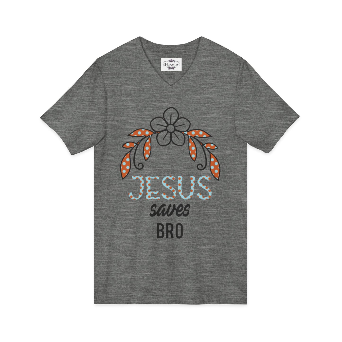 Jesus Saves Bro V-Neck Tee — Floral Cross Christian T-Shirt