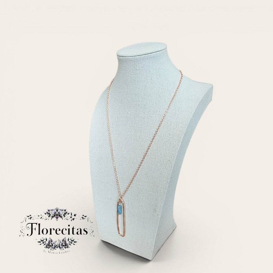Rectangular Rose Gold Larimar Pendant Neclacke