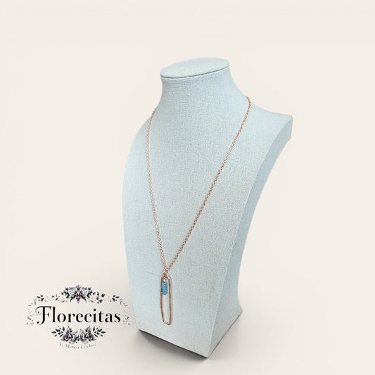 Rectangular Rose Gold Larimar Pendant Neclacke
