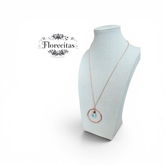 ROSE GOLD LARIMAR AND AMBER PENDANT NECKLACE