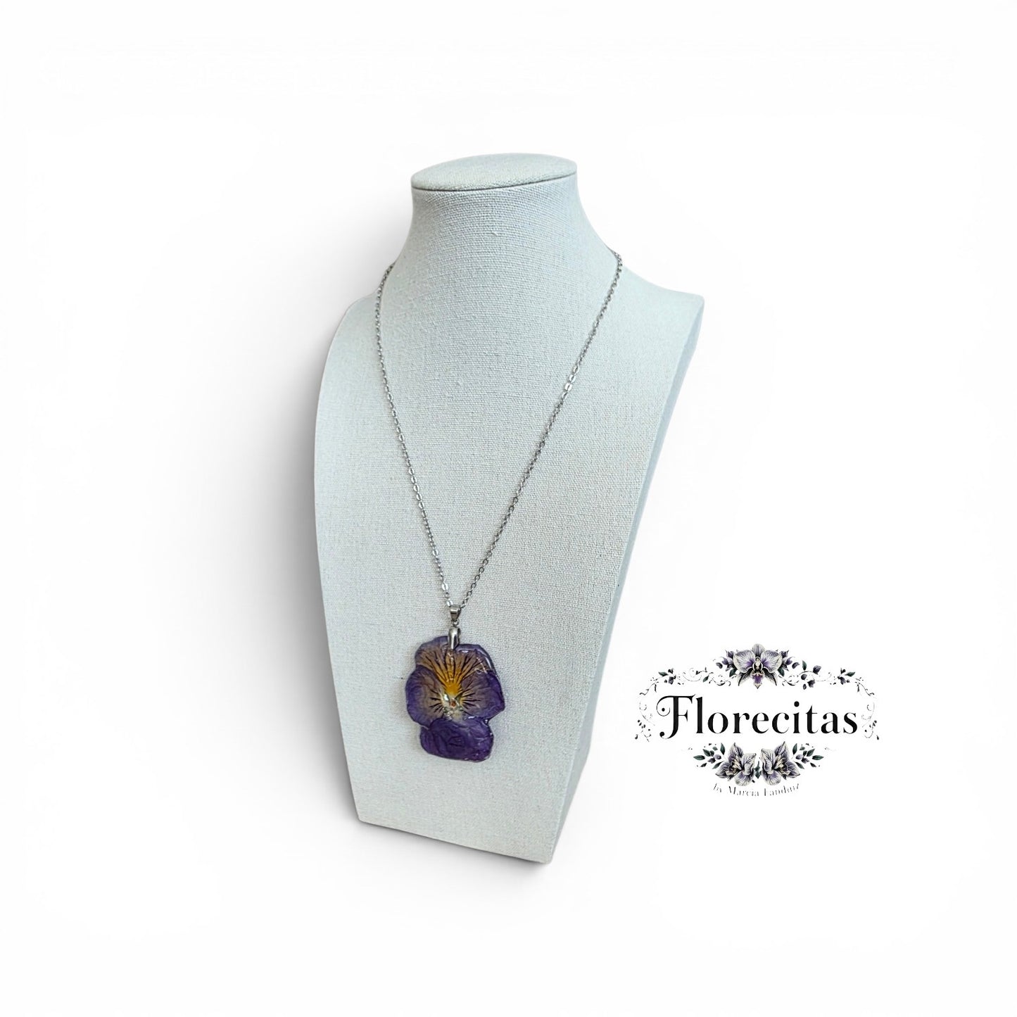 PURPLE AND YELLOW PANSY PENDANT NECKLACE