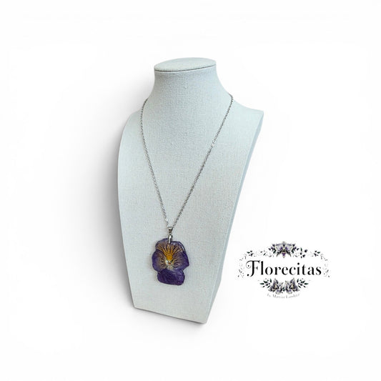 PURPLE AND YELLOW PANSY PENDANT NECKLACE