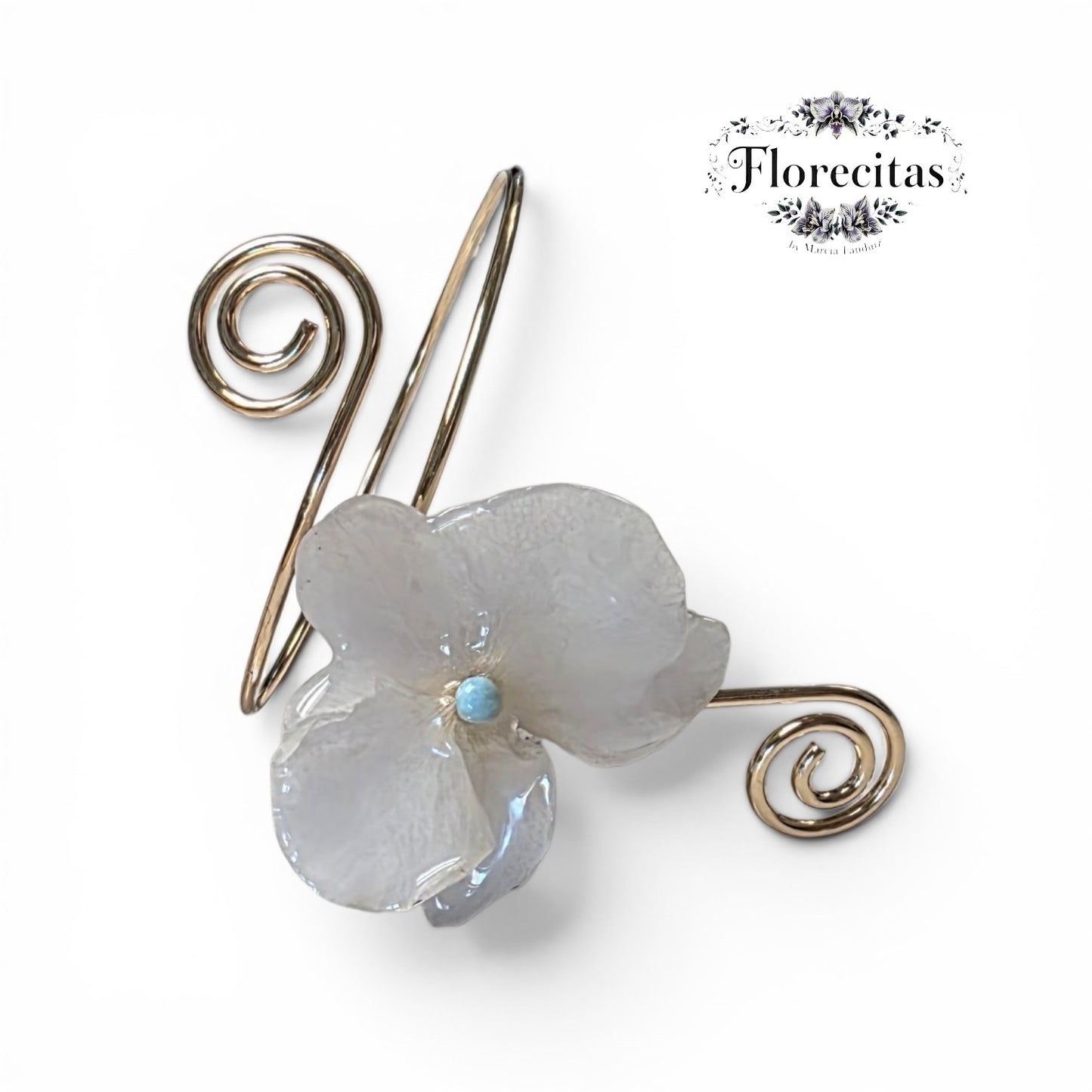 WHITE ORCHID WITH LARIMAR BEAD ARM CUFF