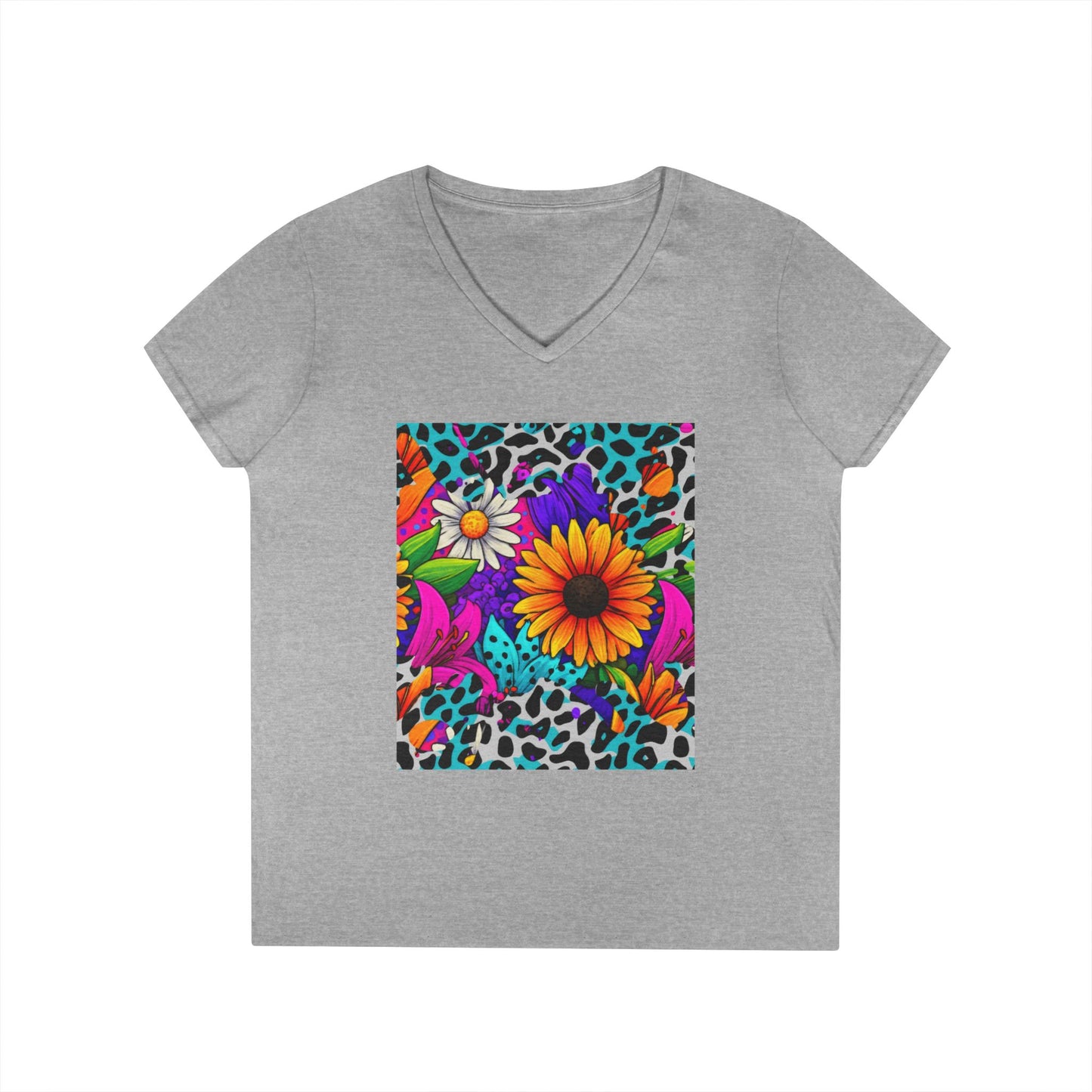 Amber Pop Art Daisies V-Neck Tee