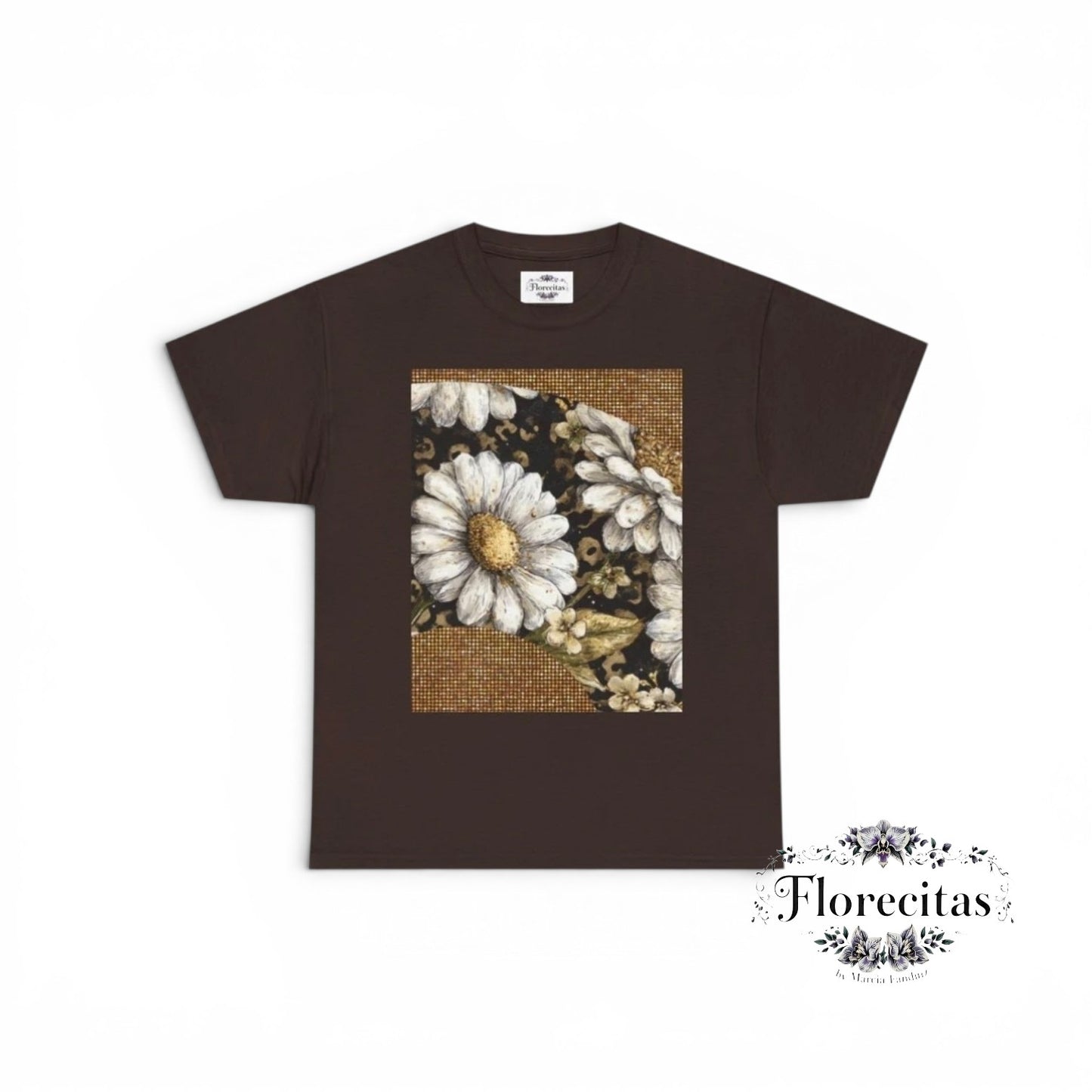 Leopard Daisies Tee — Vintage Floral Square Graphic T-Shirt
