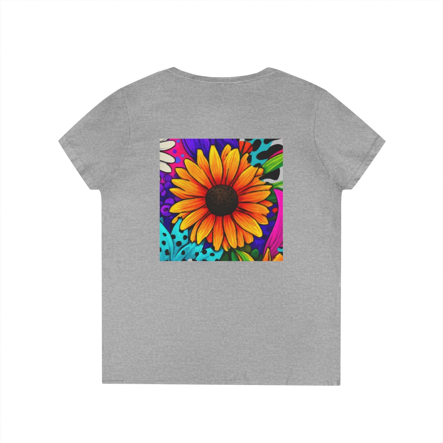 Amber Pop Art Daisies V-Neck Tee