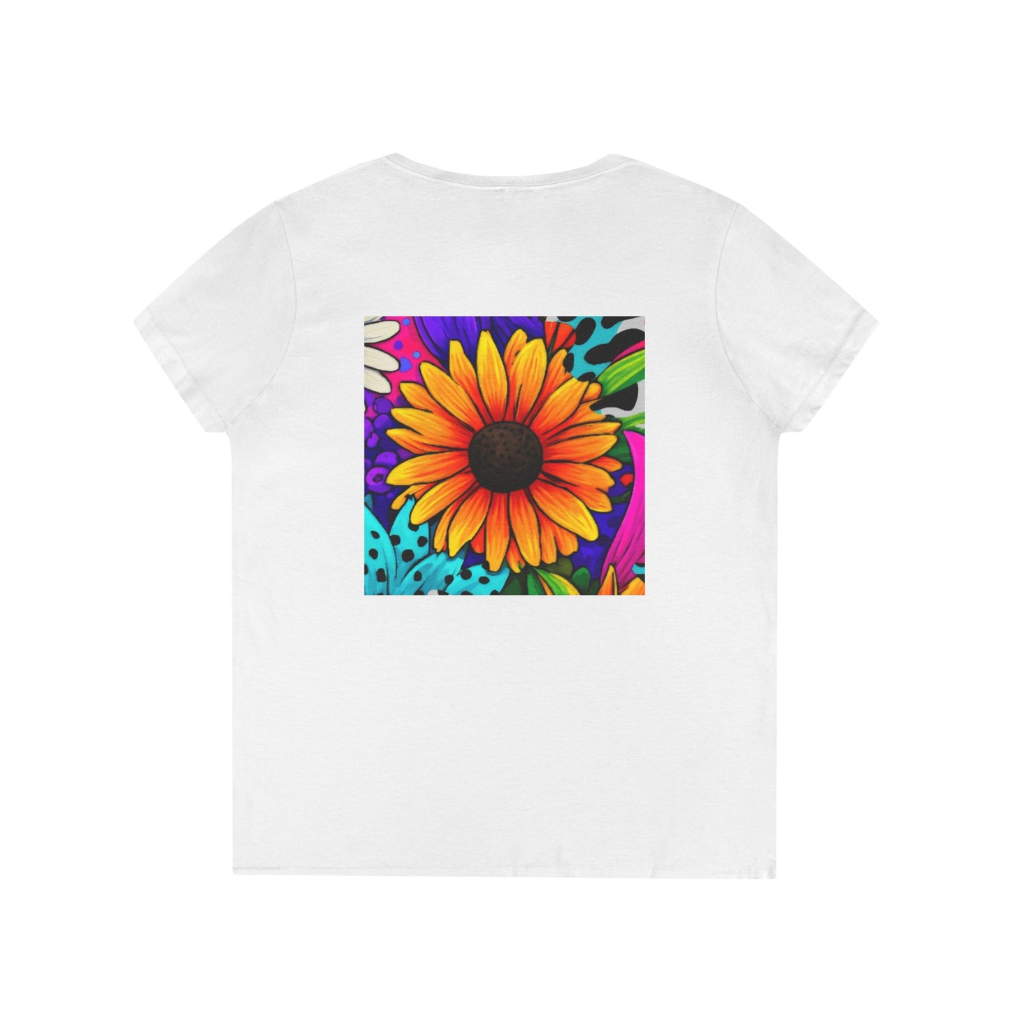 Amber Pop Art Daisies V-Neck Tee