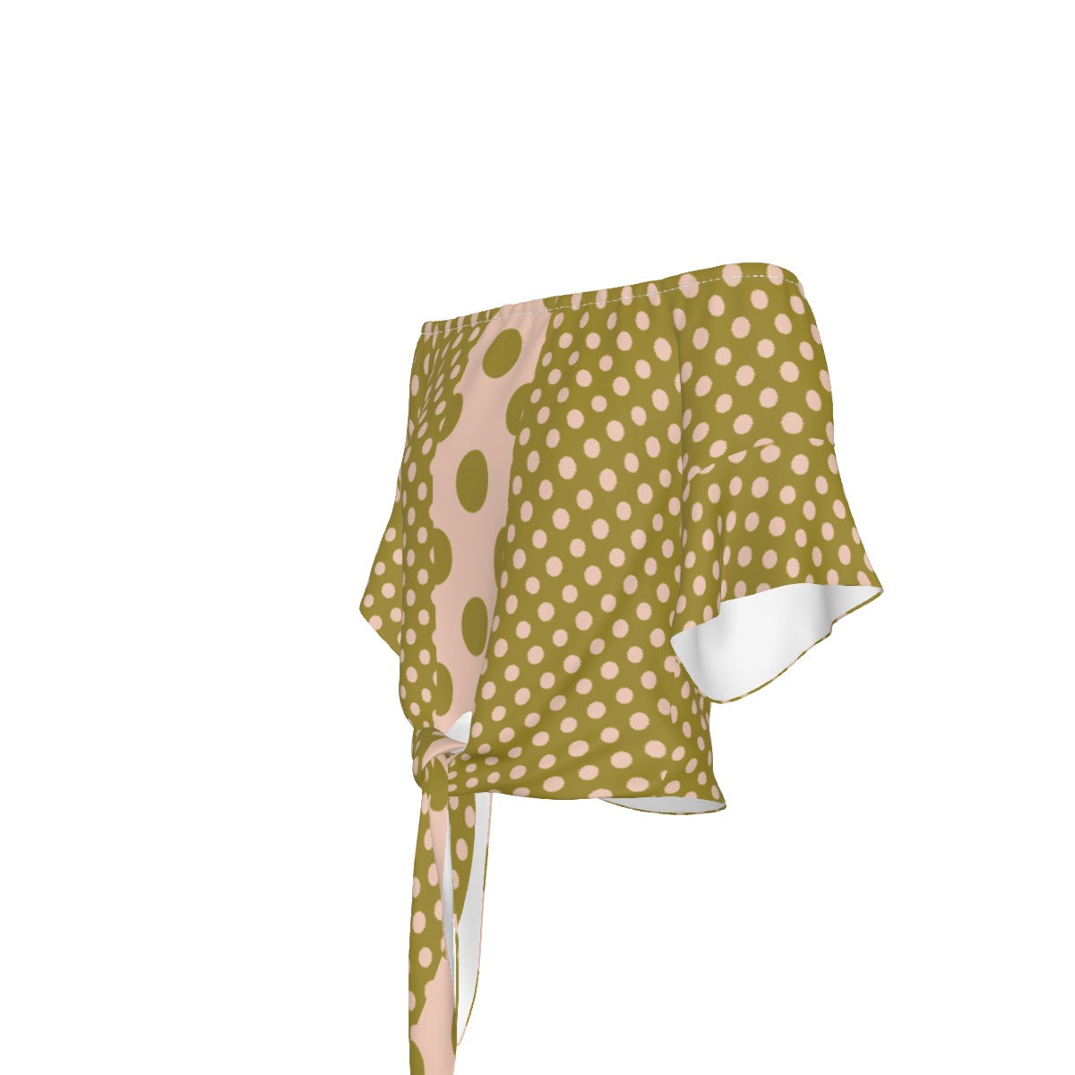 Olive Green and Pink Women's One-shoulder Tie Short Sleeves T-shirt