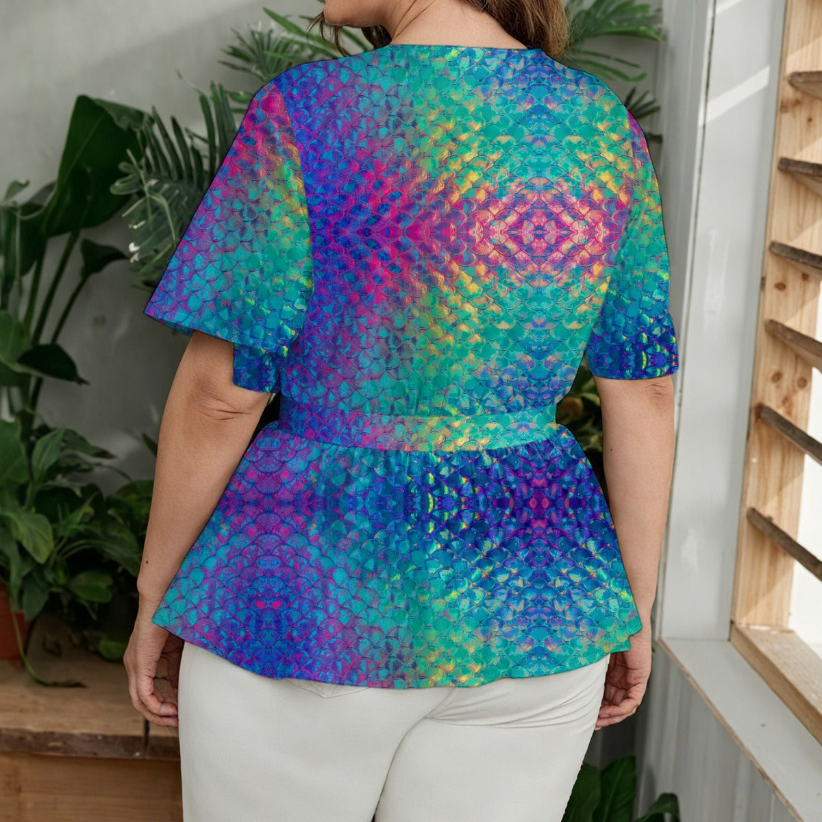 Mermaid Skin Print Women's Wrap Peplum Blouse