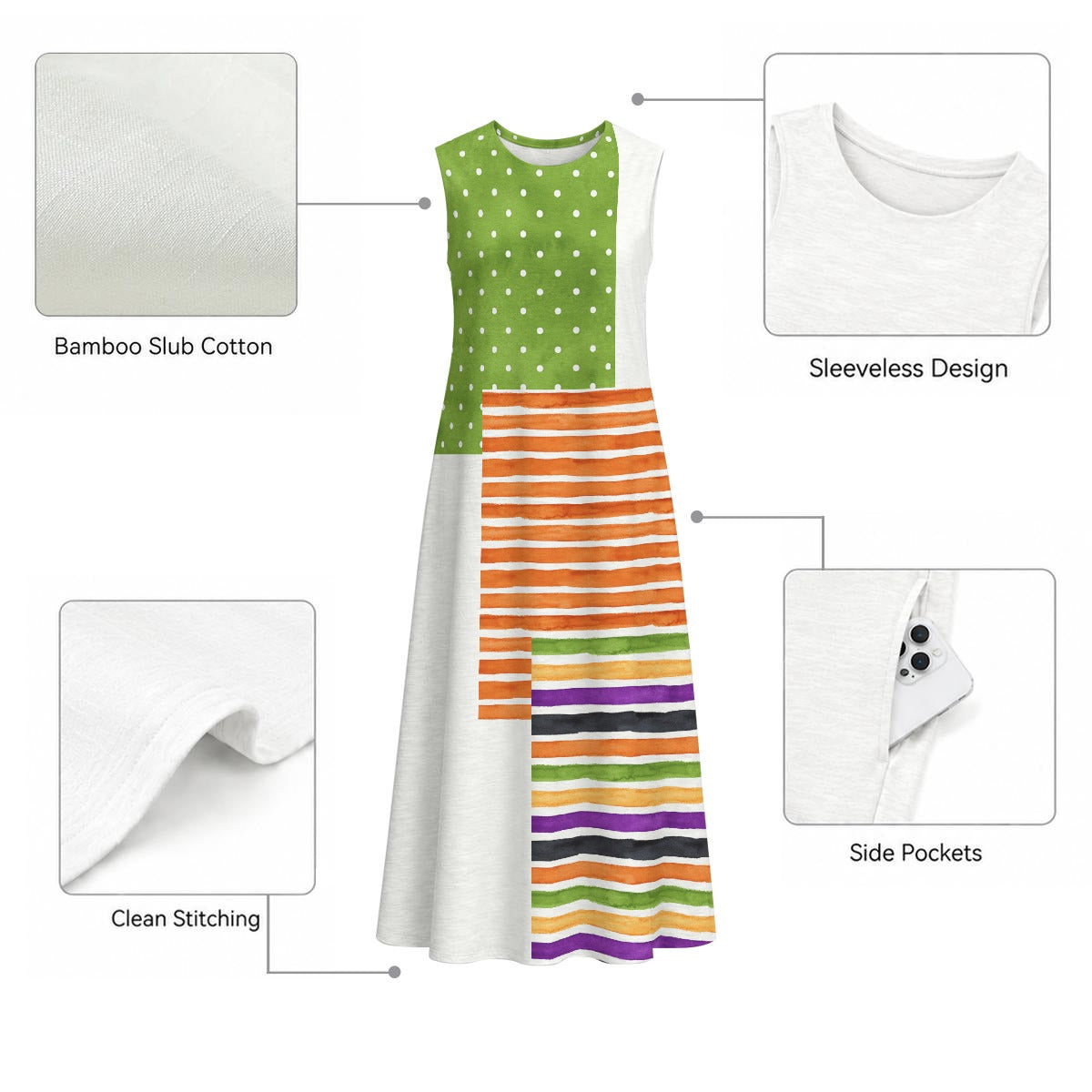 All-Over Print Women's Sleeveless Dress With Pocket|140GSM Slub Cotton