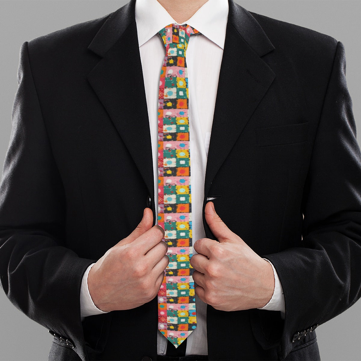 Abstract Multicolor Patchwork Tie