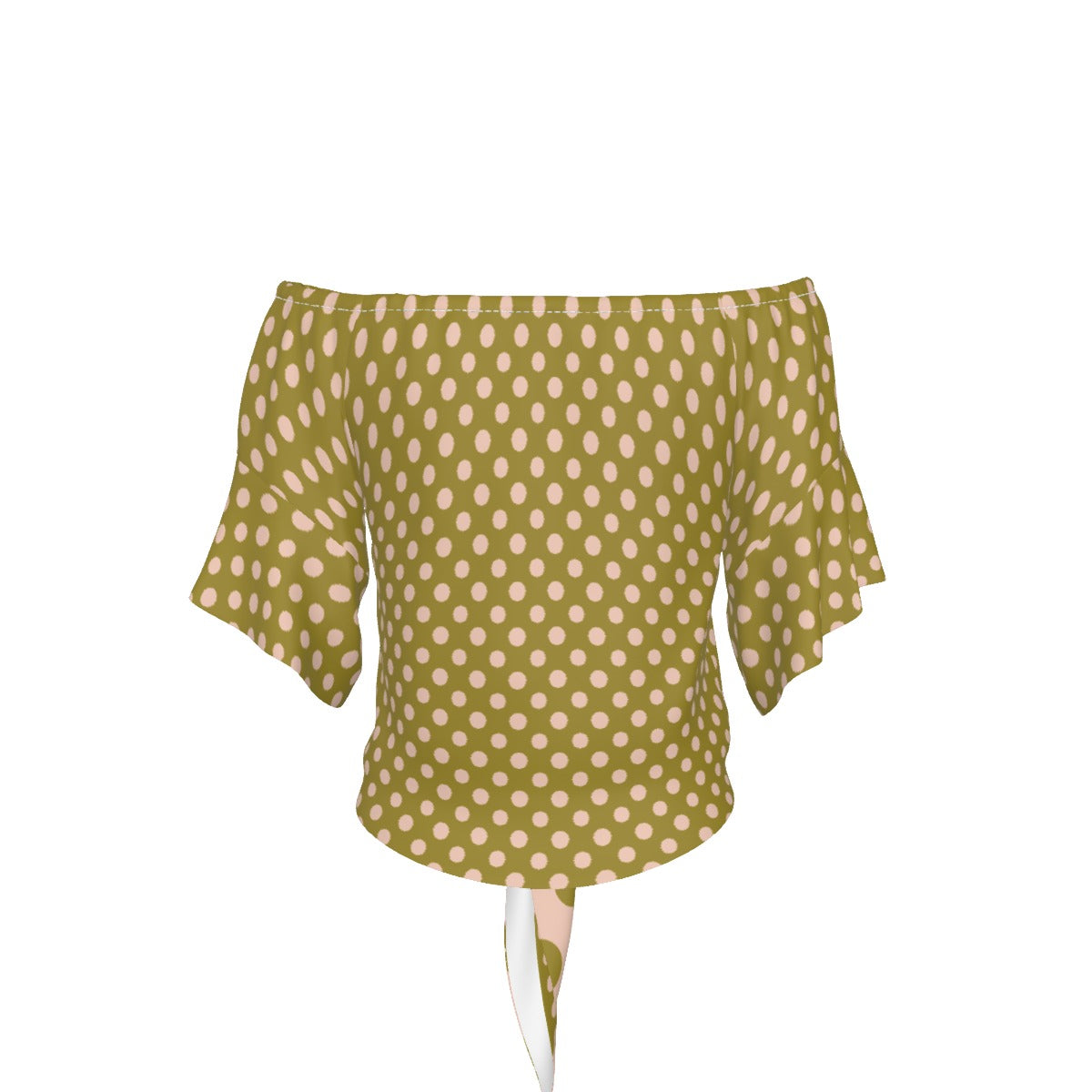 Olive Green and Pink Women's One-shoulder Tie Short Sleeves T-shirt