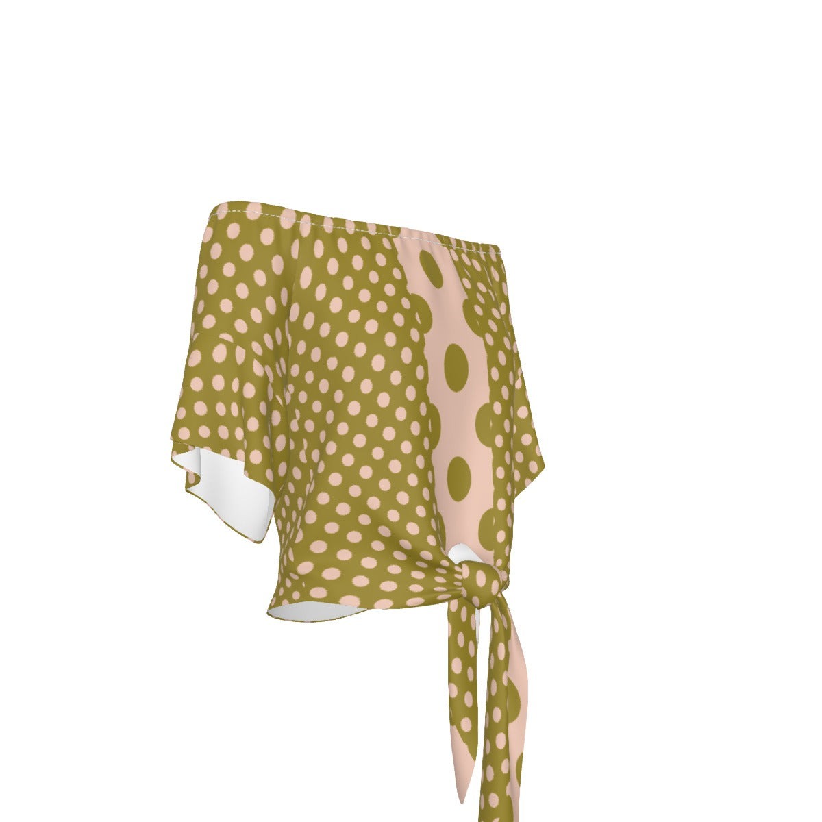 Olive Green and Pink Women's One-shoulder Tie Short Sleeves T-shirt