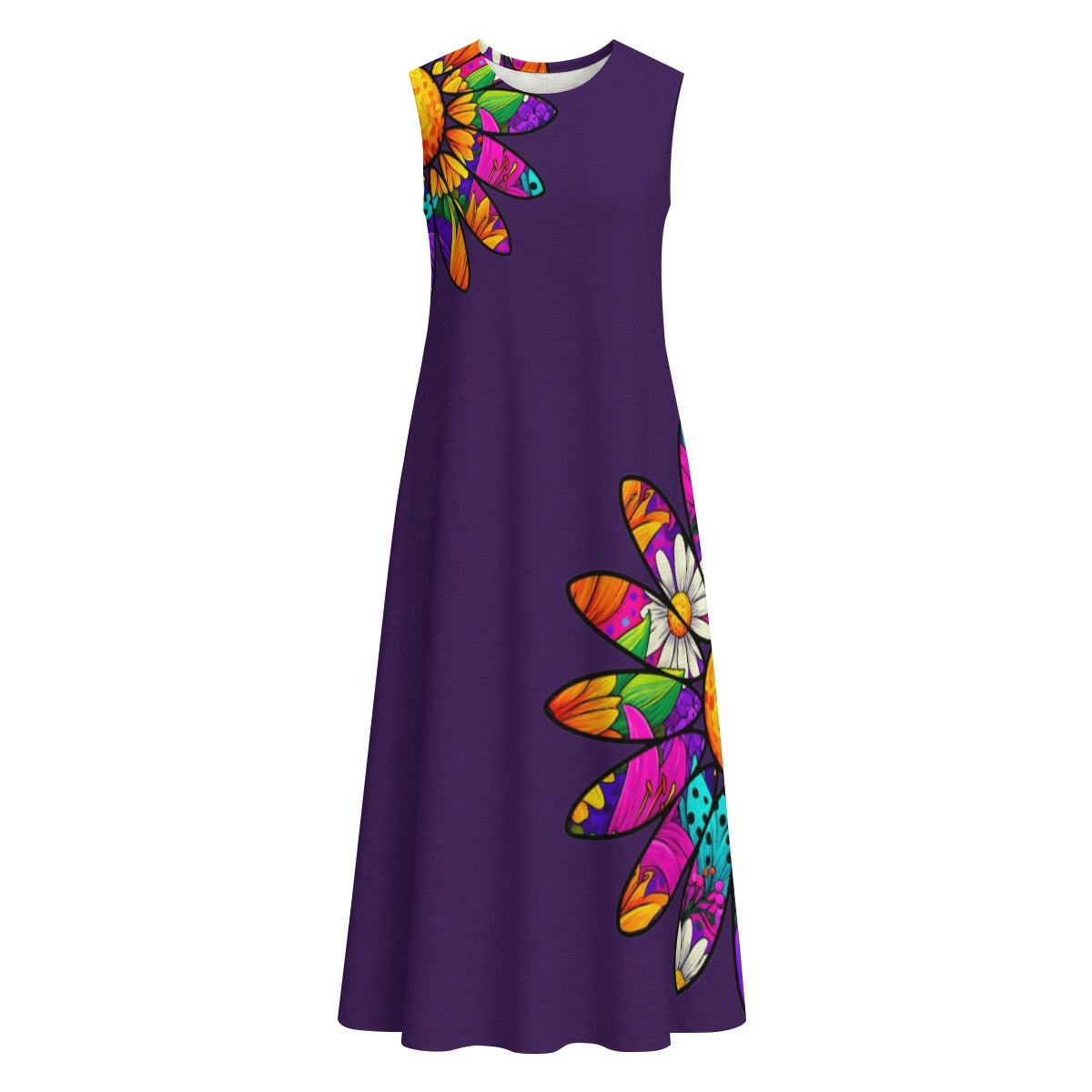 Amber Pop Art Deep Purple Women's Sleeveless Dress With Pocket