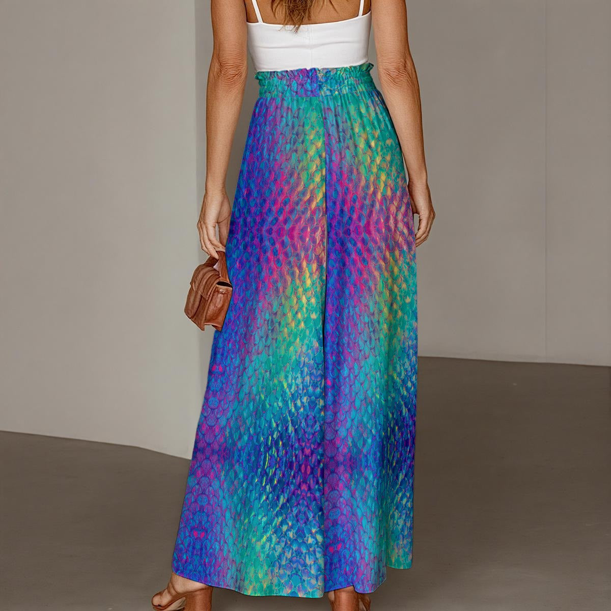 Mermaid Skin Print Women's Ruffled Wide-Leg Pants