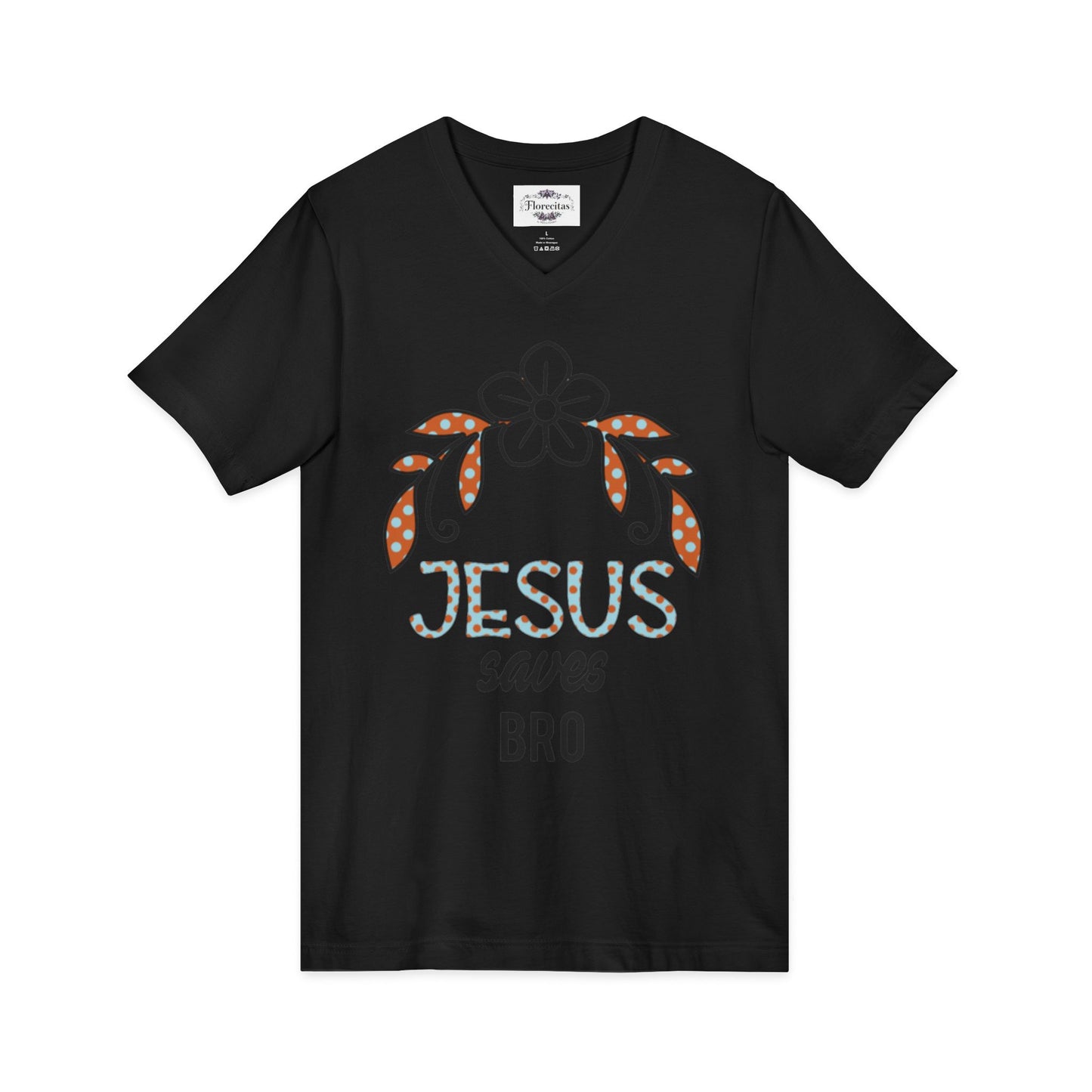 Jesus Saves Bro V-Neck Tee — Floral Cross Christian T-Shirt