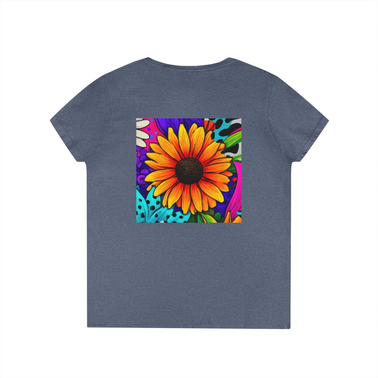 Amber Pop Art Daisies V-Neck Tee