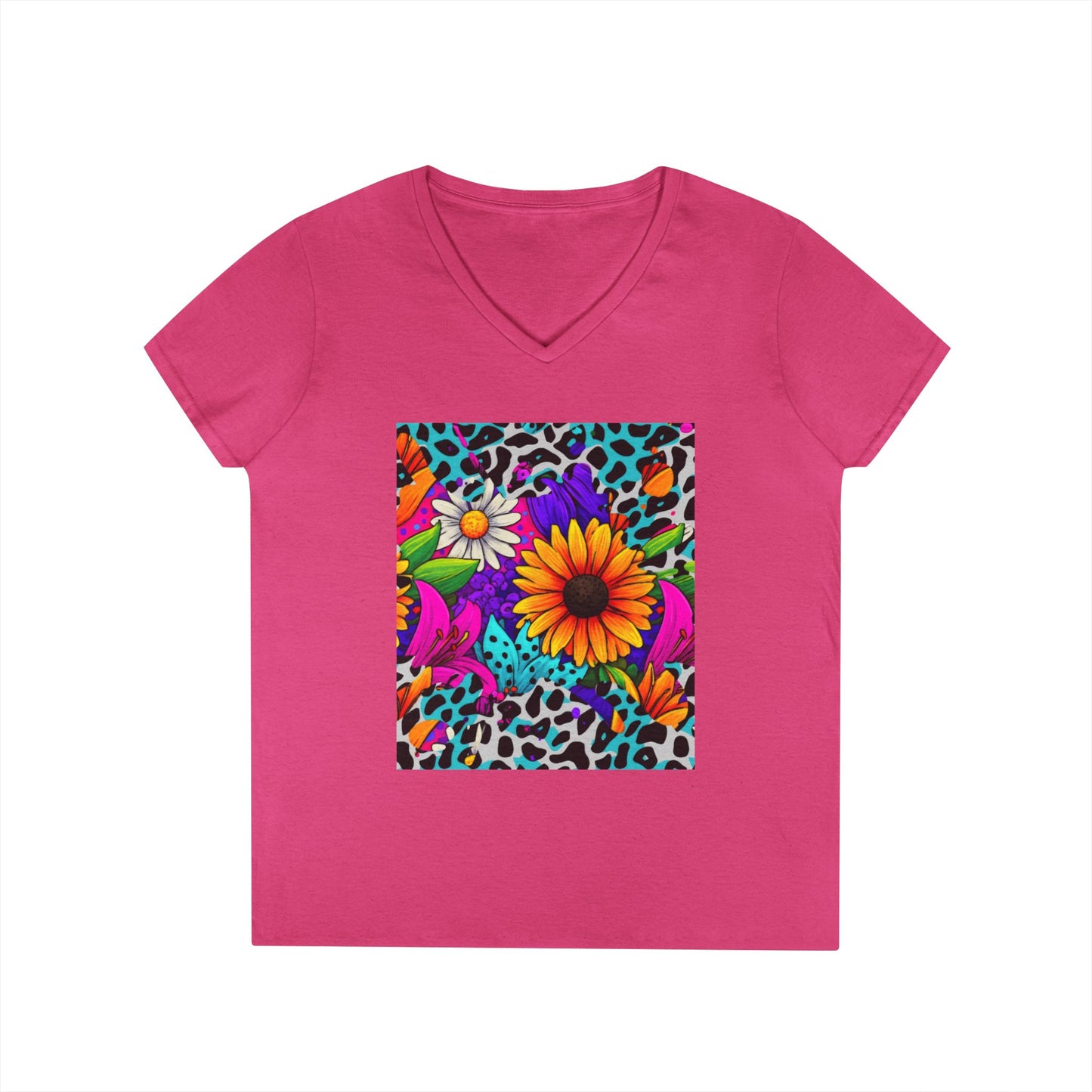 Amber Pop Art Daisies V-Neck Tee